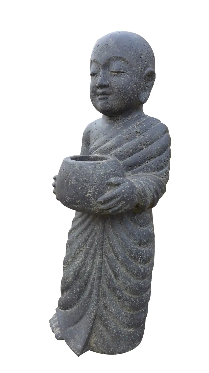  Product image 2 of the product “Standing monk with bowl, 60 cm height, cast stone, handcrafted & coloured ”